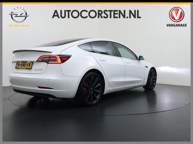 Tesla Model 3 Performance 513PK AWD **FSD** Panoramadak Navi Camera's Leder Stoelverwarming Navi Ecc Adap.Cruise Pdc Led Lmv 20" Google-Maps Elek.Stoelen+Memory Remote App Bediening Premium Audio