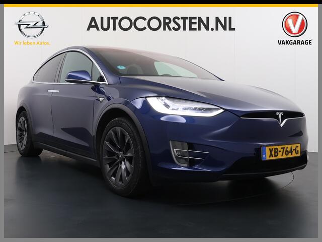 Tesla Model X 100D 20" Trekhaak Leder Luchtvering Adaptive Cruise AutoPilot Panoramadak Vleugeldeuren Camera's Elektr.Stoelen/Stuur+Verwarmd+Geheugen Keyless Wifi Adaptieve koplampen Lmv 20" Led Elektr.-Achterklep Bordherkenning Verwarmde Sproeiers-bladen Carbon Sentry