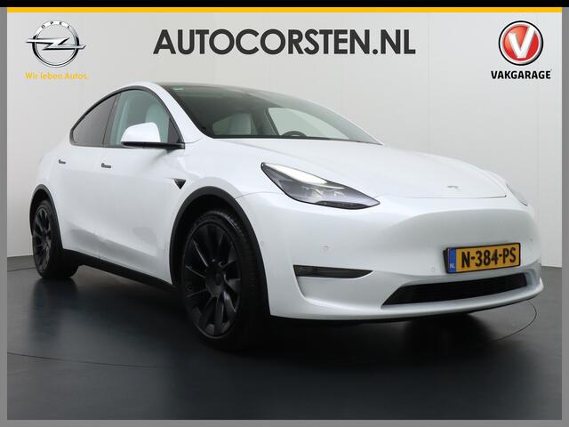 Tesla Model Y Long Range 514PK AWD 75kWh Ivoor-Interieur LMV 20" Warmtepomp Full-Self-Driving Computer 3 Leder Stoelverwarming-V+A+Stuur Adap.Cruise Navi Ecc Keyless PDC-a+v Elek.Achterklep Lmv Led Standkachel 4WD LR 1e Eigenaar, origineel Nederlands Geleverd, Accu/Mot