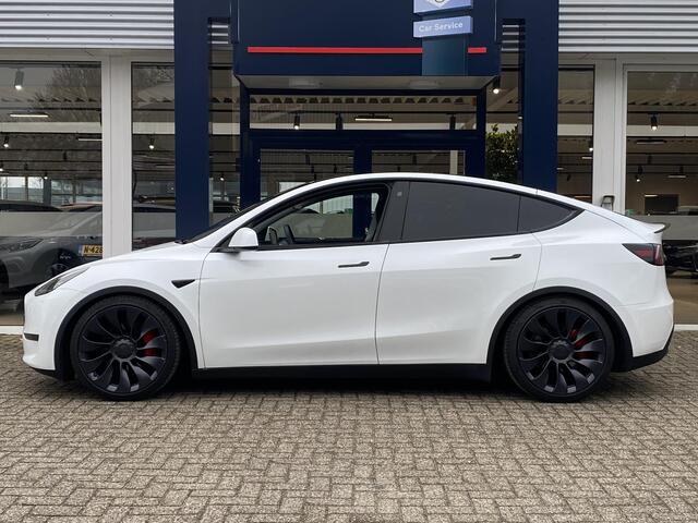 Tesla Model Y Performance AWD 75 kWh / Panodak / Stuurverwarming / Stoelverwarming V+A / Vol-Leder / Elektr.-Stoelen / Dodehoek-Detectie / Keyless / LED / Navi / 21'' LMV / ENZ.