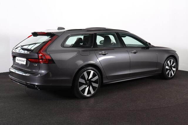 Volvo V90 T6 Recharge AWD Ultra Dark - Panorama/schuifdak - IntelliSafe Assist & Surround - 360º Camera - Harman/Kardon audio - Adaptieve LED koplampen - Verwarmde voorstoelen, stuur & achterbank - Parkeersensoren voor & achter - Elektr. bedienb. voorstoelen met ge