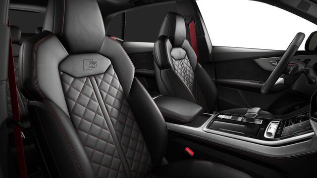 Audi Q8 55 TFSI e quattro Pro Line S 394pk | Rood stiksel / Gordels | Panoramadak | B&O | Vierwielbesturing | Ass.Plus.Remote | Sportstoel Plus | 23'' inch Zwart | Trekhaak |