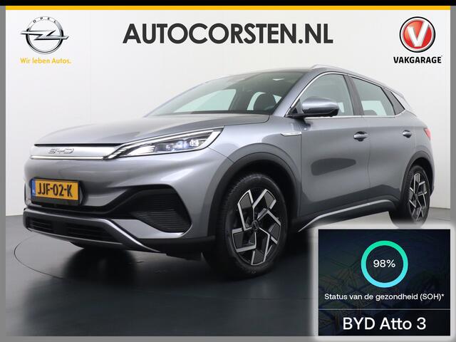 BYD Atto 3 60kWh Design SOH 98% Panoramadak Leder+Elektr.Verst. Warmtepomp Adaptieve Cruise 360°Camera Apple Carplay Android Auto Elektr.Achterklep Design Verkeersbord detectie WiFi DAB Led Rijstrooksensor Keyless Smartphone Entry Fabrieksgarantie tot 20-12-2028/150