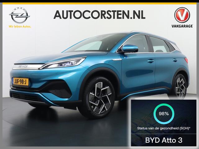 BYD Atto 3 60kWh Design SOH 98% Panoramadak Leder+Elektr.Verst. Warmtepomp Adaptieve Cruise 360°Camera Apple Carplay Android Auto Elektr.Achterklep Design Verkeersbord detectie WiFi DAB Led Rijstrooksensor Keyless Smartphone Entry Fabrieksgarantie tot 12-12-2028/150
