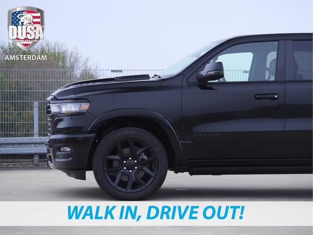 Dodge 1500 RAM Laramie | Night Edition | Crew Cab | 4X4 | 2025 Panorama | Niveau regeling | 14,4-inch Touchscreen | Passenger Display Meerprijs extra opties / Accessoires zoals Deksel, Backflip, Fenders, wraps, Stripings etc