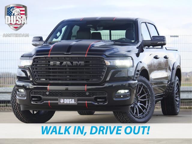 Dodge 1500 RAM | Laramie | Night Edition | 3.0L I6 Hurricane | Crew Cab | 4X4 | Panorama | Niveau regeling | 14,4-inch Touchscreen | Passenger Display Meerprijs extra opties / Accessoires zoals Deksel, Backflip, Fenders, wraps, Stripings etc