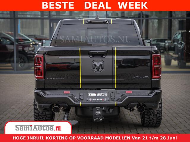 Dodge 1500 Ram Limited Night High Output 540HP 706Nm | Massage + Full Option | De Meest Luxe en Volle Pick-Up in zijn Klasse | Comfortabele Dubbele Cabine met Royale 5 Zitplaatsen | BPM vrij | Nu Leverbaar uit Voorraad | Voorraad Nr 2300 - 7689