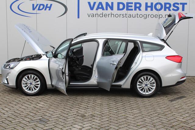 Ford FOCUS Wagon 1.0-125pk EcoBoost Mild-hybrid Titanium. Mooie, ruime, luxe en comfortabele Ford Focus wagon. Volautm. airco dual, camera, easy entry/easy go, stoel-, stuur- en voorraamverw., cruise control, Isofix, side- en lane assist, parkeersensoren v+a, LM wie