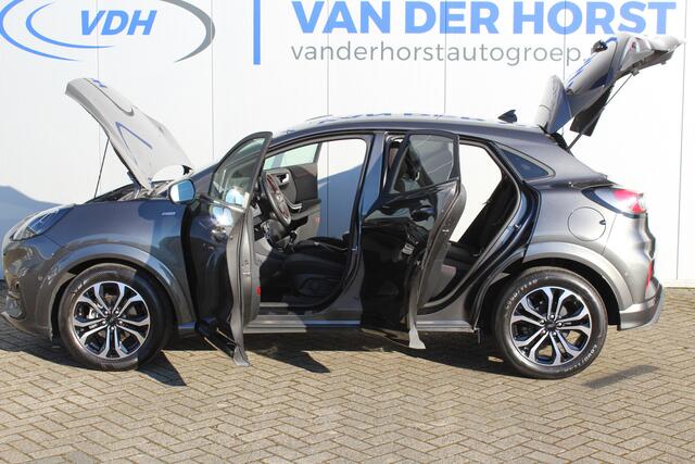 Ford PUMA 1.0-125pk EcoBoost Hybrid ST-Line. April 2024 ! Slechts 11.800km ! Autm. airco, navigatie, telefoonvoorb., camera, pdc v+a, parkeerassistent, LED verl., metallic lak, LM wielen, stoel-, stuur- en voorraamverw., lane- en sideassist, adapt. cruise cntrl etc