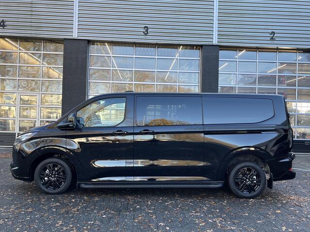 Ford TRANSIT CUSTOM 320 2.5 PHEV L2H1 Black Platinum Dubbele Cabine 233pk Aut / 5 Pers. / 2250kg Trekgewicht / 1100kg Laadvermogen / Vol. Leder / Glaslookpanelen / Privacy Glass / Adapt. Cruise control!