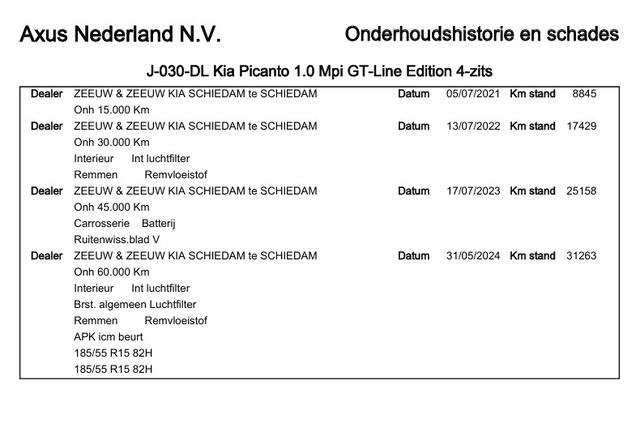 KIA PICANTO 1.0 MPi GT-Line Edition Navigatie/Achteruitrijcamera/Cruise control/Apple carplay/LED koplampen/15'' Lichtmetalen velgen/Elektrisch verstelbare spiegels/Elektrische ramen.
