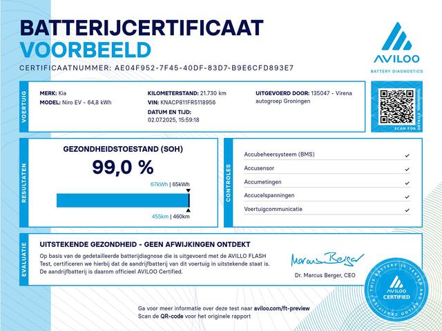 KIA e-Niro EV Light Edition 64.8 kWh - SOH 99% - Navigatie - Climate Control - Apple Carplay/Android Auto - Fabrieksgarantie tot 05-2031
