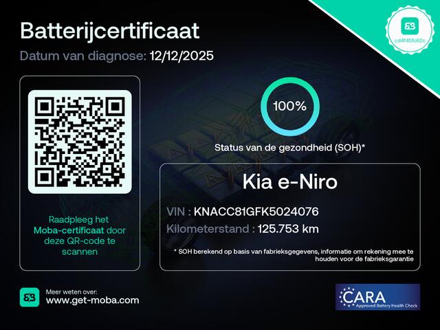 KIA e-Niro Executive 64kWh SOH 100% Leer Elek.Stoel+Memory Warmtepomp Pdc Navi Ecc Camera Apple Carplay Android Auto Stoelverwarming+Koeling Stuurverwarming Lmv Privacy Glas DAB Vess Lane Assist Blind Spot 1e Eigenaar Origineel Nederlandse Auto Zeer compleet!