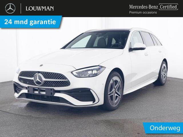 Mercedes-Benz C-KLASSE Estate 300 e AMG Plug-In Hybride AMG Line | Trekhaak | Panorama Schuif-Kanteldak | Distronic | Stuur en Stoelverwarming. Inclusief 48 maanden MB Certified garantie voor Europa.