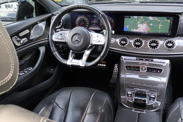 Mercedes-Benz CLS-KLASSE AMG 53 4MATIC+ Premium Plus l Schuif- / Kanteldak l Distronic Plus l Memory l Stoelverwamarming en Stoelventilatie l Head Up l LED adaptief l Airmatic l Keyless Go l Burmester l Sfeerverlichting l Nappa LEDER l AMG Night pakket l Achteruitrij camera | Dra