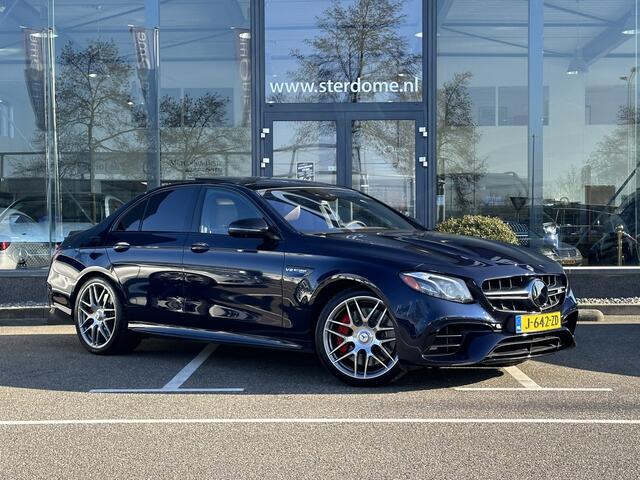 Mercedes-Benz E-KLASSE AMG 63 S 4MATIC Premium Plus V8 l Panorama dak l Luchtvering l Head-up l Massage l Distronic l 360 camera l Burmester l Bruin lederen stoelen l Carbon interieur l IWC klok l Track pack l Stoelverwarming/ventilatie l Memory stoelen l
