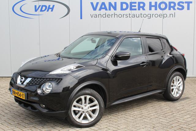 Nissan JUKE 1.2-116pk DIG-T S/S Acenta. Zeer nette en goed onderhouden hoogzitter ! Autm. airco, camera, trekhaak, LM wielen, airco, cruise control, navigatie, telefoonvoorb., All season banden, privacy glass etc