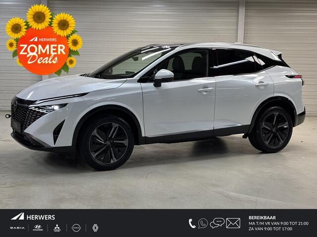 Nissan QASHQAI 1.3 MHEV Xtronic Tekna / Voorstoelen, voorruit + stuurwiel verwarmd / 1800 kg trekgewicht / Panorama dak / Metaalkleur parelmoer / Automatische airco / Rondomzichtcamera / Parkeersensoren voor + achter / Navigatiesysteem / Lichtmetalen velgen 19" / Ledere