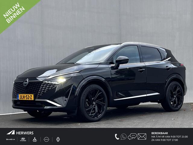 Nissan QASHQAI 1.3 MHEV Xtronic Tekna Plus Fabrieksgarantie tot 03-2028 / 1.800 kg trekgewicht / Panorama dak / Leder / Elektr. stoelen met massagefunctie en elektr. klep / Navigatie / Adaptieve CC / HUD / Camera 360° / Stuur-, stoel- en voorruitverwarming / 20" LM wi