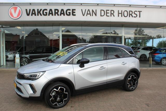 Opel Crossland 1.2-110pk Turbo 'Elegance'. Mooie en luxe hoogzitter met weinig km's ! Volautm. airco dual, cruise control, camera, comfortstoelen, metallic lak, LM wielen, navigatie, telefoonvoorb., lane- en side assist, parkeersensoren v+a, LED verlichting etc.