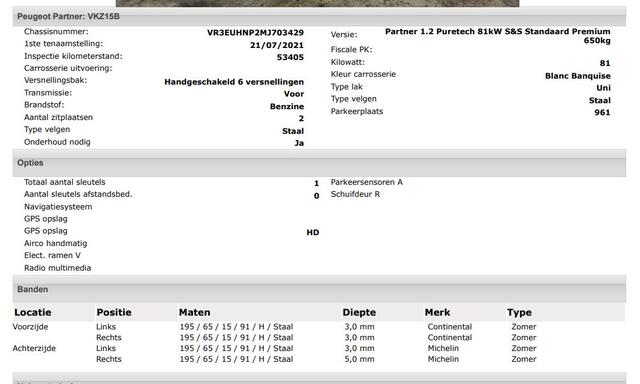 Peugeot PARTNER 1.2 Benzine 111PK Euro6 * Distributie bij 43Dkm. vervangen * / Premium / Airco / Navigatie / Schuifdeur Re./ Radio multimedia /