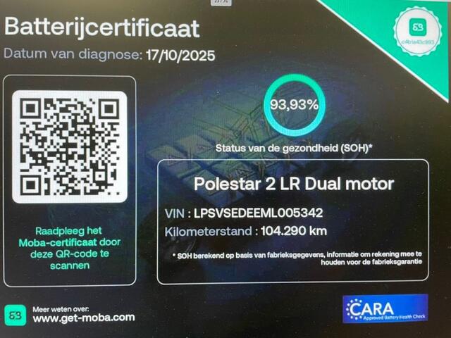 Polestar 2 Long Range Dual Motor Launch Edition 78kWh - Carplay, Panorama, Camera, Stoelverw. SOH 93,93%