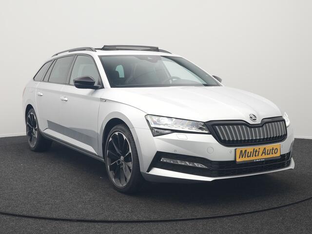 Skoda SUPERB Combi 1.4 TSI iV Sportline Plug In Hybrid 218pk Dealer O.H PHEV | Trekhaak Af Fabriek | Panodak | Adaptive Cruise | Camera | Alcantara Sportstoelen Memory & Verwarmd | Apple Carplay | Navigatie | Crystal LED | Sportstuur Vewarmd | Virtual | DAB |