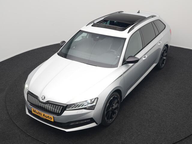 Skoda SUPERB Combi 1.4 TSI iV Sportline Plug In Hybrid 218pk Dealer O.H PHEV | Trekhaak Af Fabriek | Panodak | Adaptive Cruise | Camera | Alcantara Sportstoelen Memory & Verwarmd | Apple Carplay | Navigatie | Crystal LED | Sportstuur Vewarmd | Virtual | DAB |