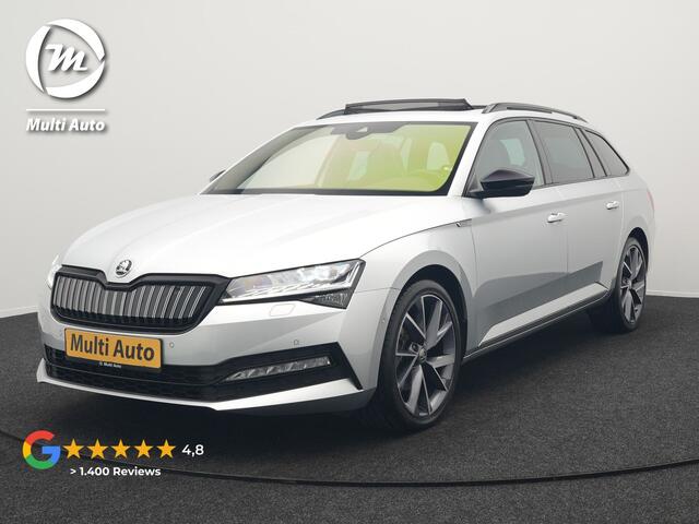 Skoda SUPERB Combi 1.4 TSI iV Sportline Business Plug In Hybrid 218pk Dealer O.H PHEV | Trekhaak Af Fabriek | Panodak | Adaptive Cruise | Alcantara Sportstoelen Memory & Verwarmd | Sfeerverlichting | Apple Carplay | Stuur Verwarmd | Virtual | Keyless | DAB | 19"L.M |