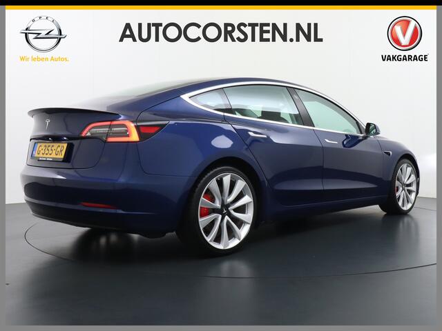 Tesla Model 3 Performance AWD 513pk FSD-MEEGELEVERD PAKKET! ¤71.440,- nieuw! 0-100kmh 3.4sec! Lmv-20" AutoPilot Carbon-Spoiler Full Self-Driving Capability (=autonome parkeerfunctie, autopilot, zelfstandige rijstrookwissel ¤ 6.400) Premium-HiFi Pano.dak Camera Leer Ada