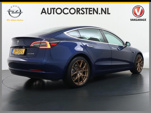 Tesla Model 3 Long Range AWD 75kWh 463PK Elektr.Achterklep ! 19"Lmv FSD-3 Computer Premium Audio AutoPilot Panoramadak Camera's Leer Adaptive-Cruise-Control+Stop&Go Pdc Dual-Ecc Dual-Motor Keyless 4WD Stoel en achterbank verwarming Elektr.Stoelen+Memory+Easy-Entry WiFi