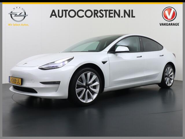 Tesla Model 3 Long Range AWD 75kWh Soh 89% Lmv 19" Navi Ecc Leder Panoramadak Adaptive Cruise Control Autopilot Elek.Stoelen+Verwarmd+Memory Premium Audio 4WD Privacy Glas Fabrieksgarantie op Accu en motor tot 24-08-2028 1e Eigenaar Origineel Nederlandse Auto