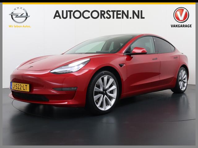 Tesla Model 3 Long Range AWD 75kWh 463PK 19"Lmv FSD-3 Computer Premium Audio AutoPilot Panoramadak Camera's Leer Adaptive-Cruise-Control+Stop&Go Pdc Dual-Ecc Dual-Motor Keyless 4WD Stoel en achterbank verwarming Elektr.Stoelen+Memory+Easy-Entry WiFi SOH 87% Fabrieksgar