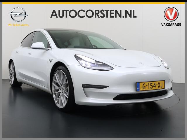 Tesla Model 3 Long Range AWD 75kWh Lmv Navi Ecc Leder Panoramadak Adaptive Cruise Control Autopilot S.O.H. 88% Elek.Stoelen+Verwarmd+Memory Premium Audio 4WD Privacy Glas Intel Atom® processor Fabrieksgarantie op Accu en motor tot 27-12-2027 Origineel Nederlandse Auto