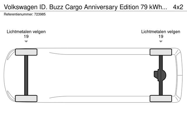 Volkswagen ID. Buzz Cargo Anniversary Edition 79 kWh 286PK / 210kW LED Matrix IQ.Light, achteruitrijcamera, verwarmbare voostoelen, Apple Carplay & Android Auto, trekhaak elektr. uitklapbaar, dynamische grootlichtassistent, schuifdeur rechts, adaptive cruise control met Stop & Go,