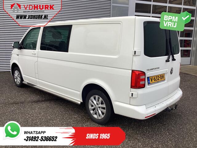 Volkswagen TRANSPORTER T6 2.0 TDI 150 pk DSG Aut. L2 Highline E6 DC Dubbel Cabine BPM VRIJ! Carplay/ Alarm/ Leder/ Cruise/ PDC/ Sidebars/ Trekhaak/ LMV/ DAB
